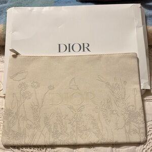 Dior Beige Floral Embroidered Pouch